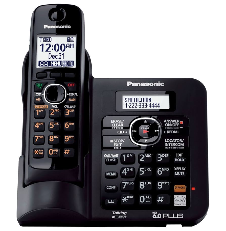 Panasonic KX TG6641B DECT 6.0 Cordless Phone with Answering System, Black, 1 Handset