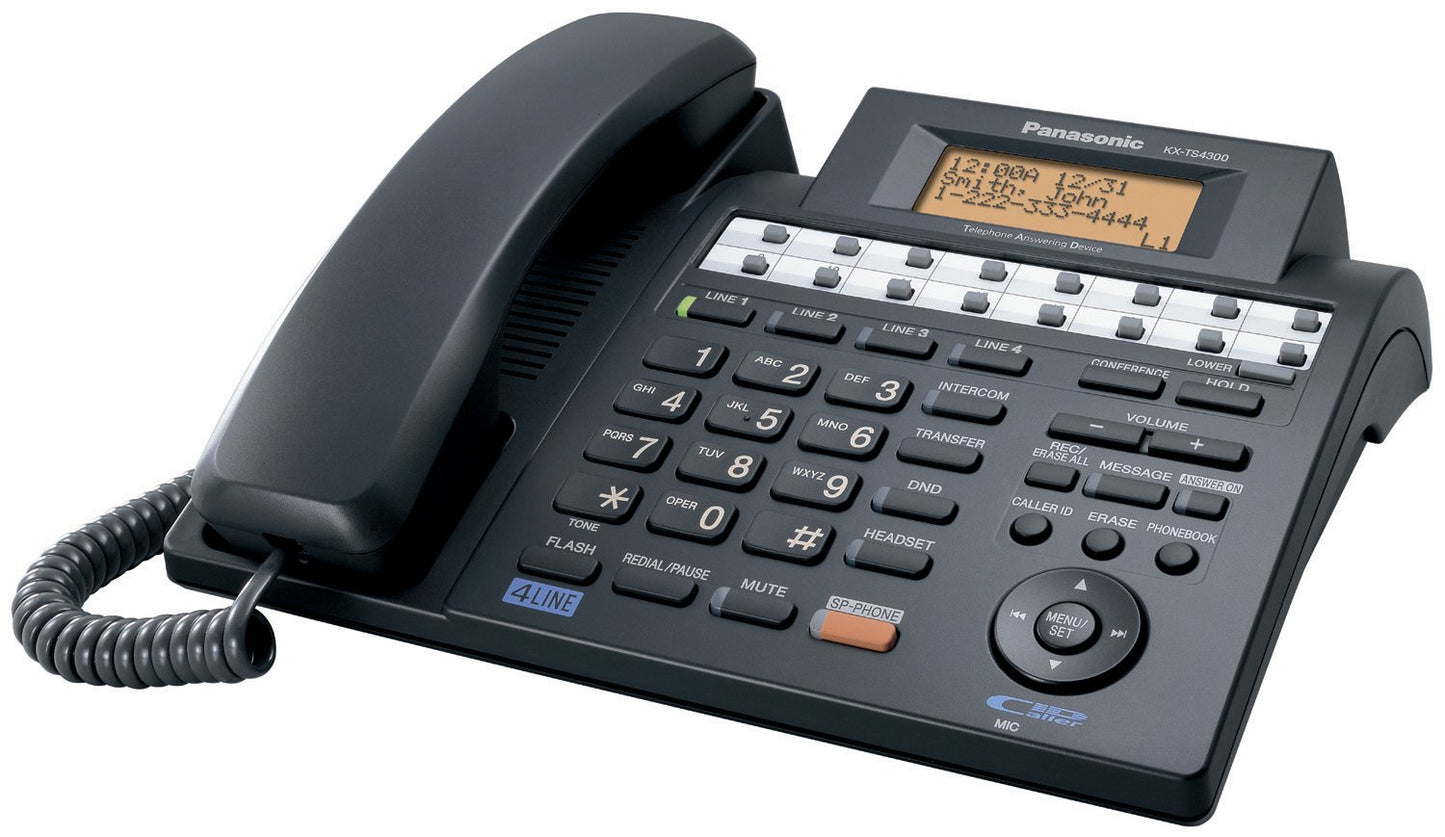 Panasonic KX-TS4300B 4-Line Integrated Corded Phone System Expandable up to 16 Stations with Speakerphone, Black