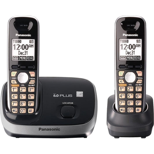 Panasonic KX-TG6512B DECT 6.0 Plus Digital 2-Handset Cordless Phone, Black/Silver