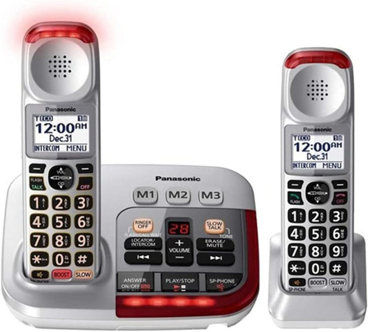 Panasonic KX-TGM450S + KX-TGMA45S Volume Booster Up to 50 dB Slow Talk Control Noise Reduction Talking Caller ID Amplified Cordless Phone-2 Handset