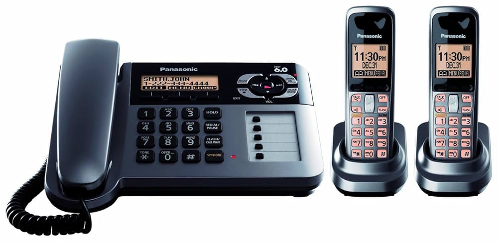 Panasonic KX-TG1062M DECT 6.0 Digital Dual-Handset Corded/Cordless Phone Set With Digital Answering System