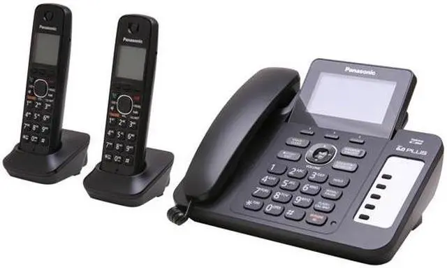 Panasonic KX-TG6672B DECT 6.0 Corded/Cordless Phone with Digital Answering System, Black, 2 Handsets