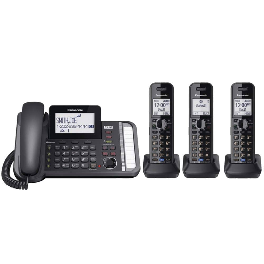 Panasonic KX-TG9582B + 1 KX-TGA950B 2-Line DECT 6.0 System 3-Way Conferencing Talking Caller ID Noise Reduction Corded/Cordless Telephone Small Business Office