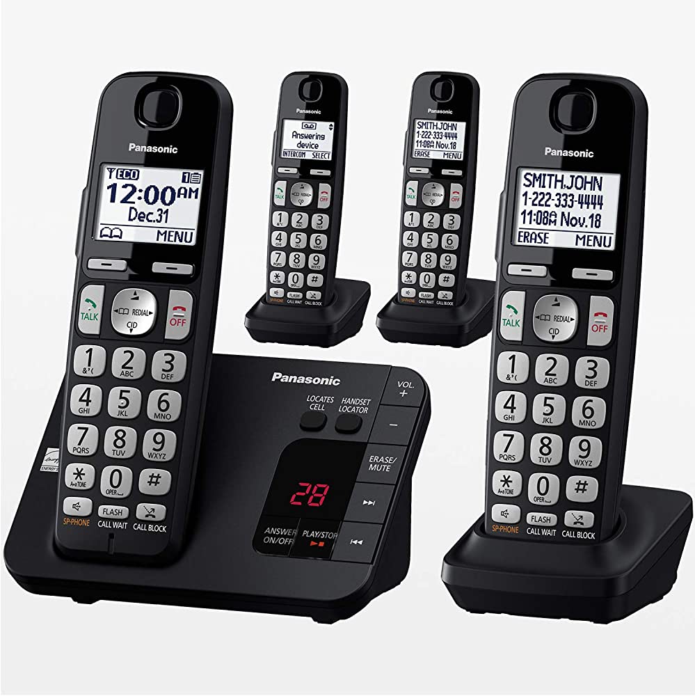 Panasonic KX-TGE434B Cordless Telephone w/ Digital Answering Machine 4 Handsets