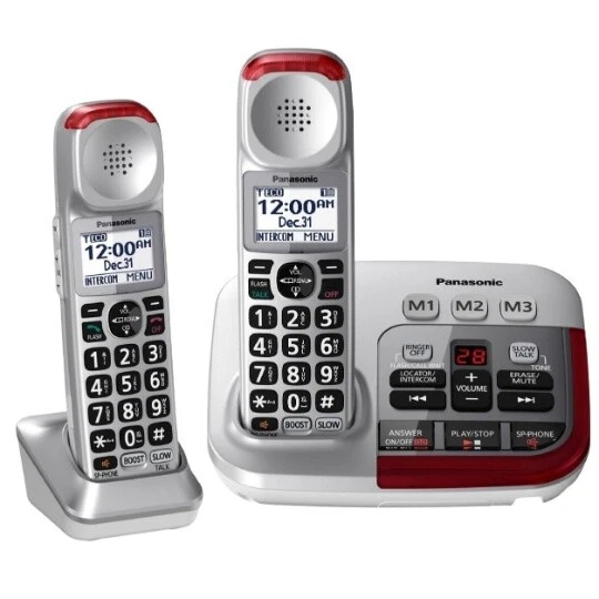 Panasonic KX-TGM450S + KX-TGMA45S Volume Booster Up to 50 dB Slow Talk Control Noise Reduction Talking Caller ID Amplified Cordless Phone-2 Handset