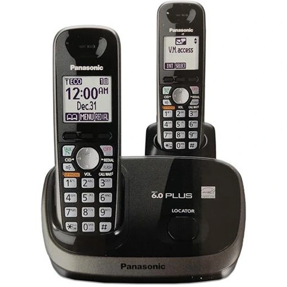 Panasonic KX-TG6512B DECT 6.0 Plus Digital 2-Handset Cordless Phone, Black/Silver