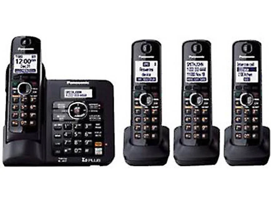 Panasonic KX-TG6644B DECT 6.0 Cordless Phone with Answering System, Black, 4 Handsets