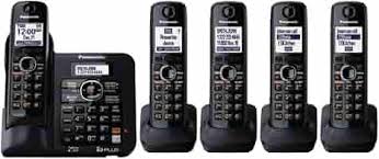 Panasonic KX-TG6645B DECT 6.0 Cordless Phone with Answering System, Black, 5 Handsets