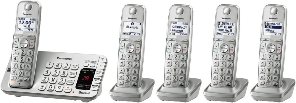 Panasonic Link 2 Cell Bluetooth Cordless DECT 6.0 Expandable Phone System with Answering Machine , Enhanced Noise Reduction - 5 Handsets - KX-TGE475S