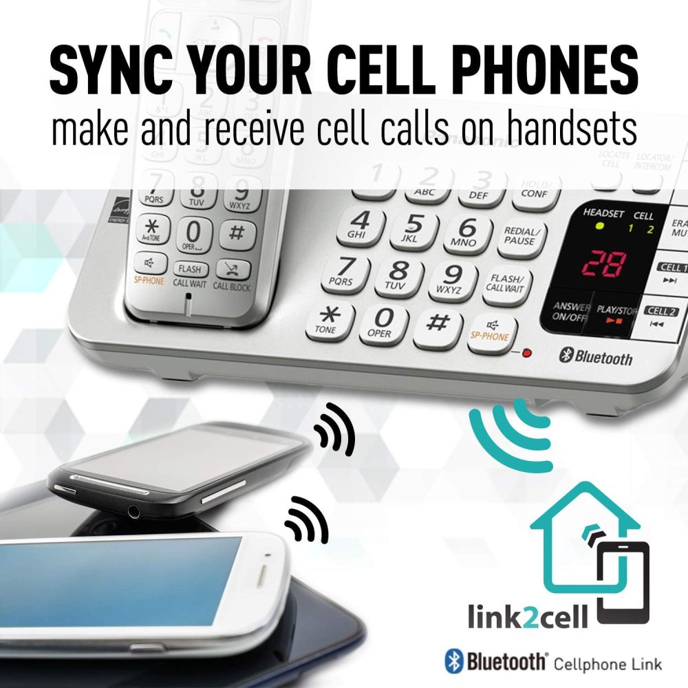 Panasonic Link 2 Cell Bluetooth Cordless DECT 6.0 Expandable Phone System with Answering Machine , Enhanced Noise Reduction - 5 Handsets - KX-TGE475S - Image 5