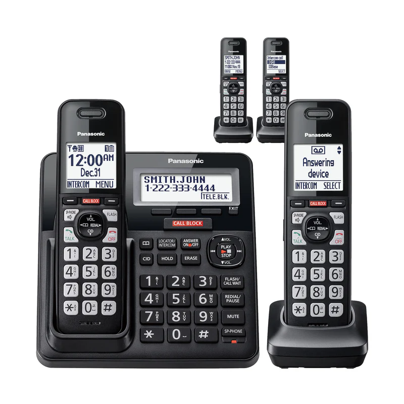 Panasonic Cordless Phone with Advanced Call Block, One-Ring Scam Alert, and 2-Way Recording with Answering Machine, 4 Handsets
